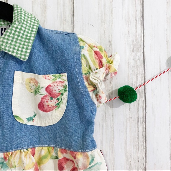Vintage SF Blues denim fruit romper 6-9 months - Picture 2 of 5